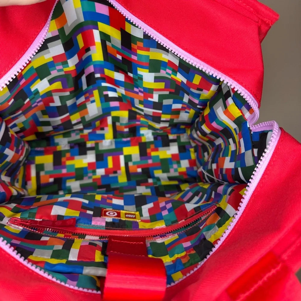 LEGO Red Utility Tote‎ Bag Multiple Pocket Cargo Style w/ Graphic Lining